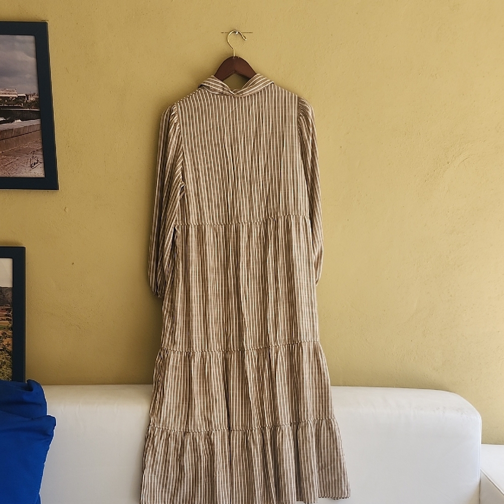 Max Studio Bohemian Beige Striped Long Sleeve Dress - Picture 9 of 16